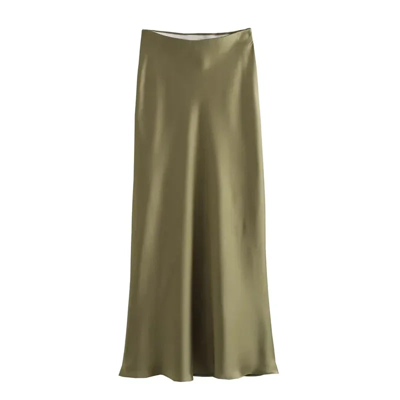 Ladies Satin Skirt Women High Waist Long Skirts For Women Spring Summer Black Midi Skirt Office Lady Elegant Women's Skirts