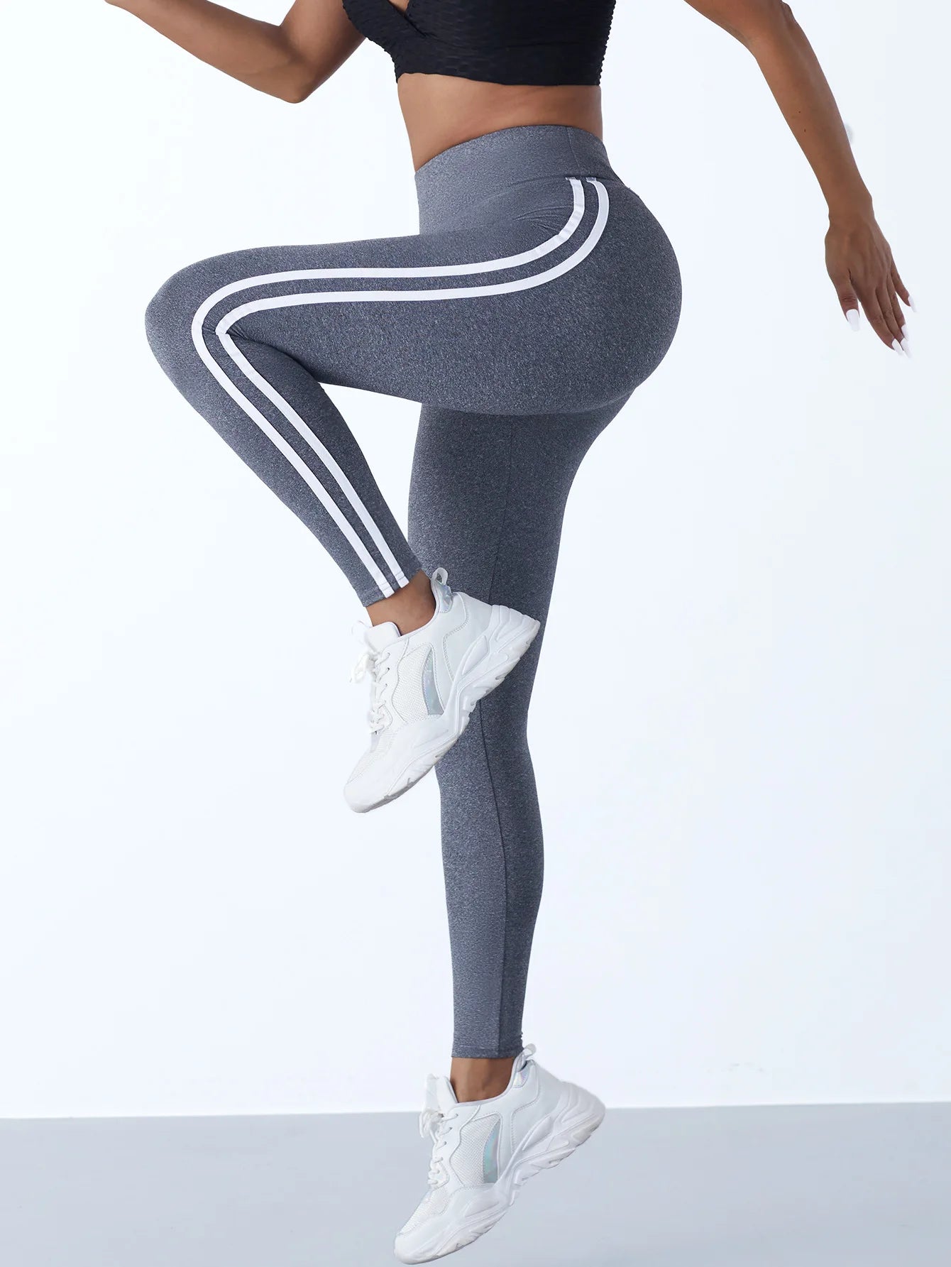 Casual Sports Side Stripe Pants High Waist 4 Way Stretch Breathable Running Workout Yoga Leggings Activewear For Women